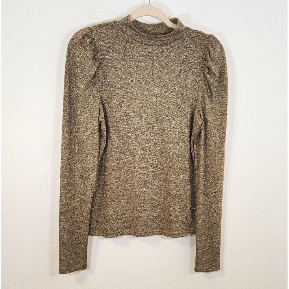 Anthropologie Dolan Metallic Glitter Puff Sleeve Mock Neck Sweater SMALL